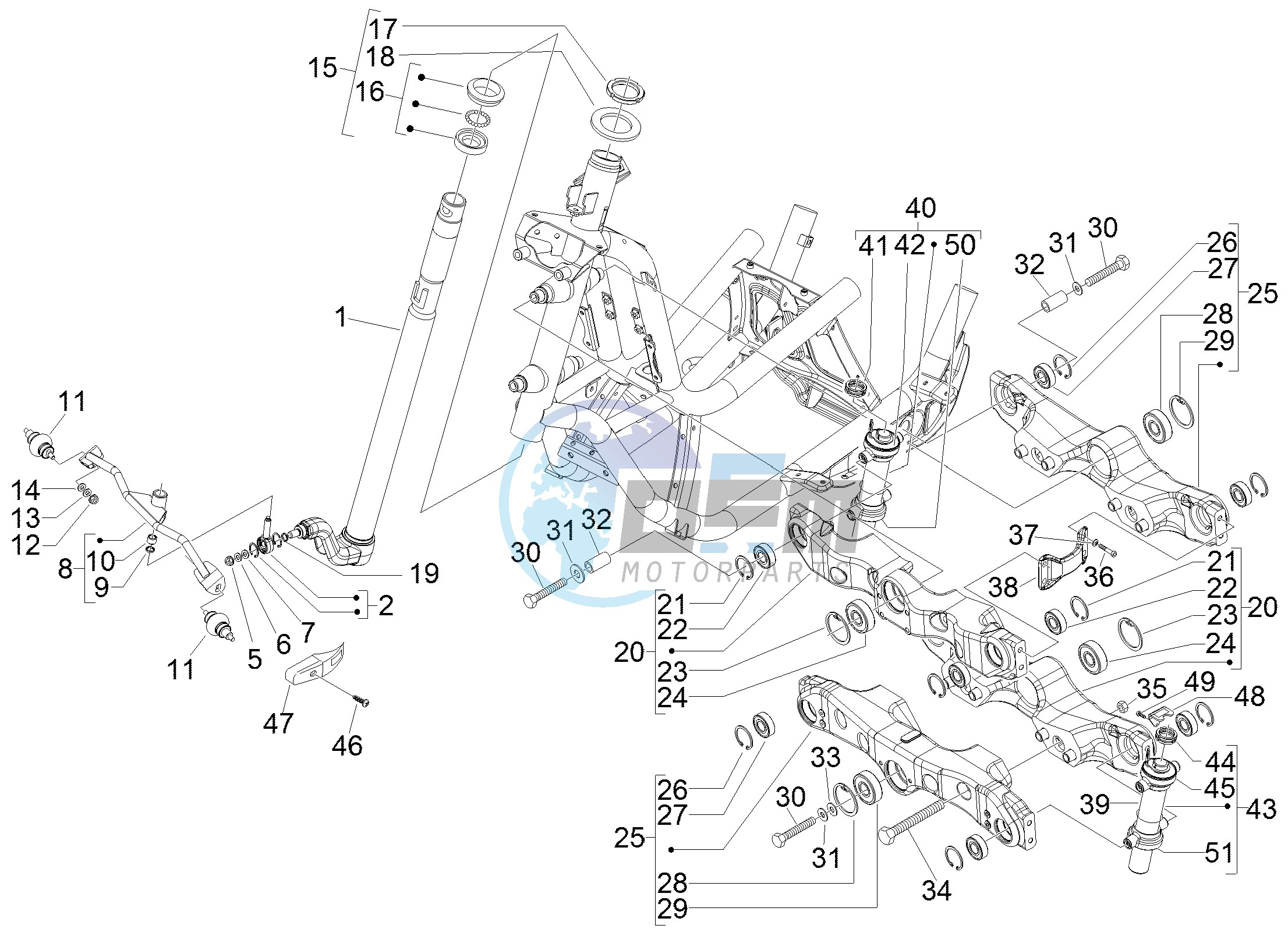 Fork steering tube - Steering bearing unit