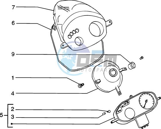 Front light-fairing-meter combination