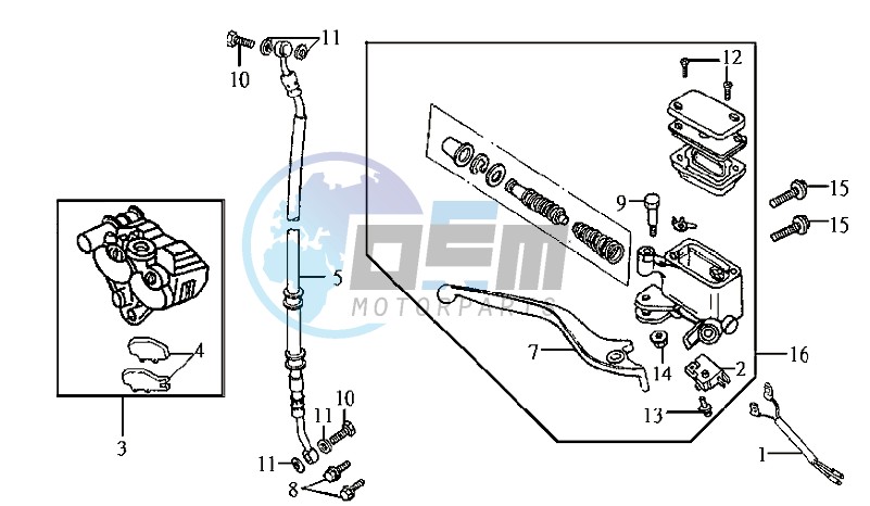 VOORBRAKE CALIPER / BRAKE LEVER /BRAKE LINES