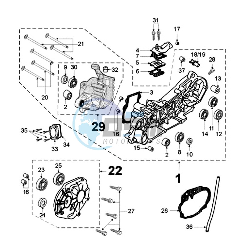 CRANKCASE WITH SHORT MOUNT RUBBERS