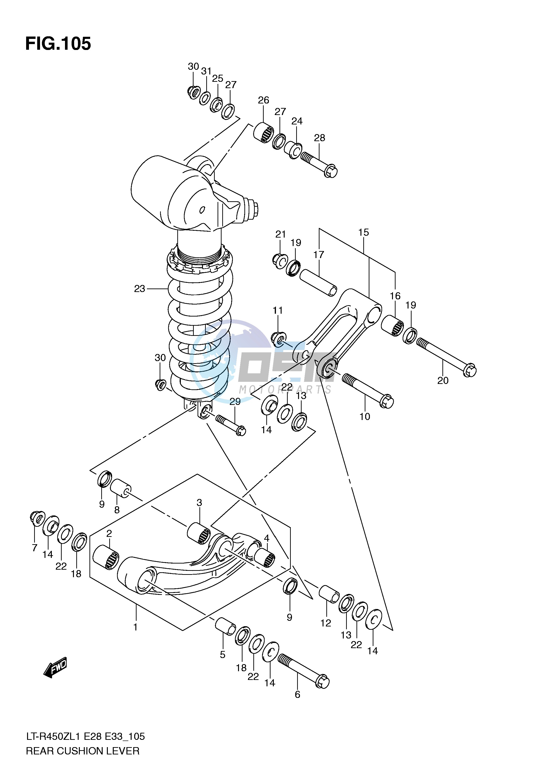 REAR CUSHION LEVER (LT-R450L1 E28)