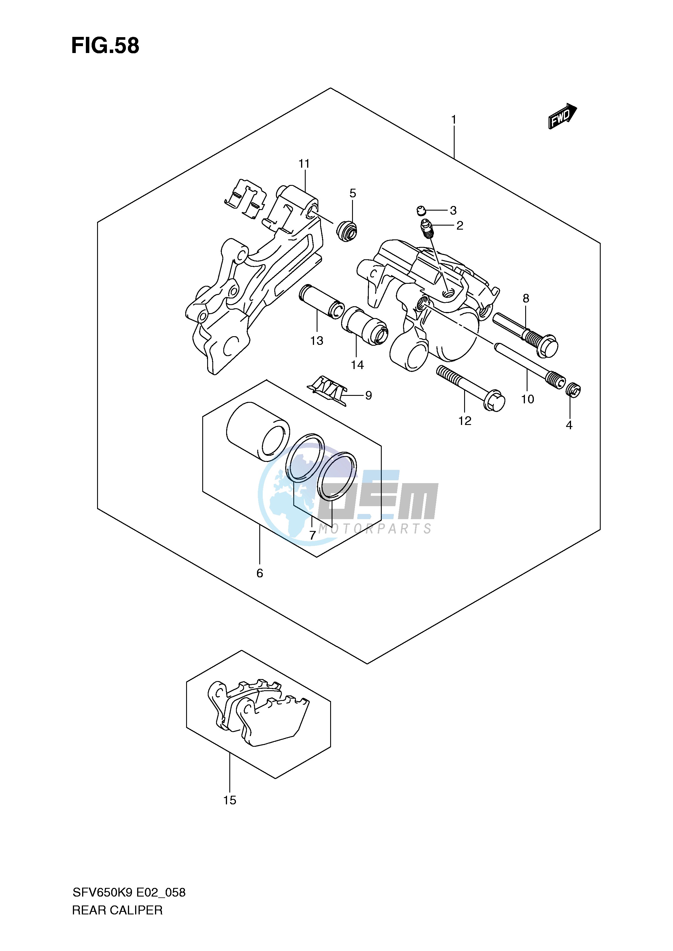 REAR CALIPER (SFV650K9 UK9 L0 UL0)