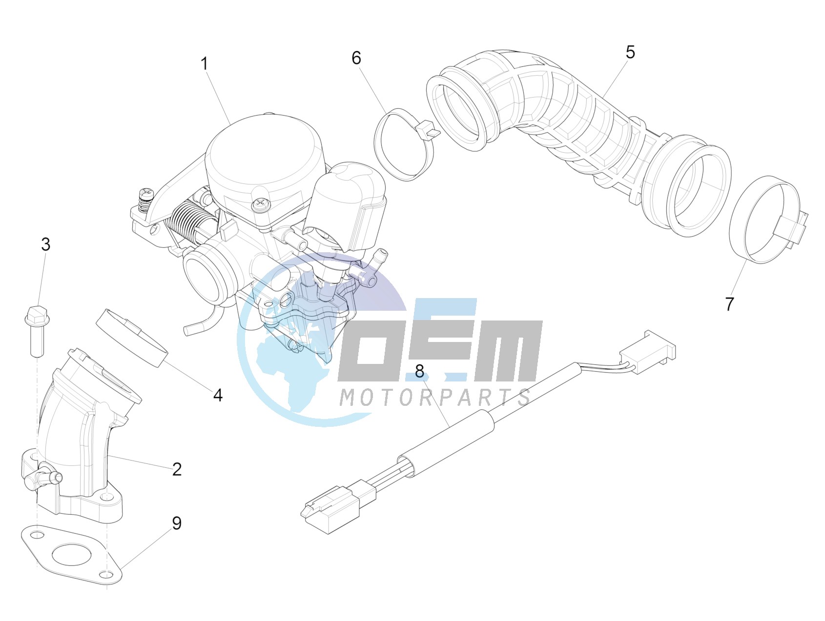 Carburettor, assembly - Union pipe