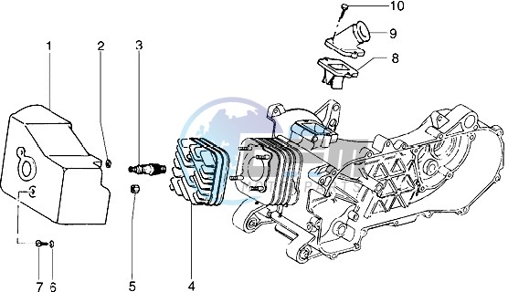 Cylinder head - Cooling hood - Inlet and induction pipe