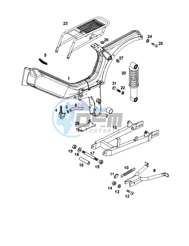 Frame-rear fork-central stand