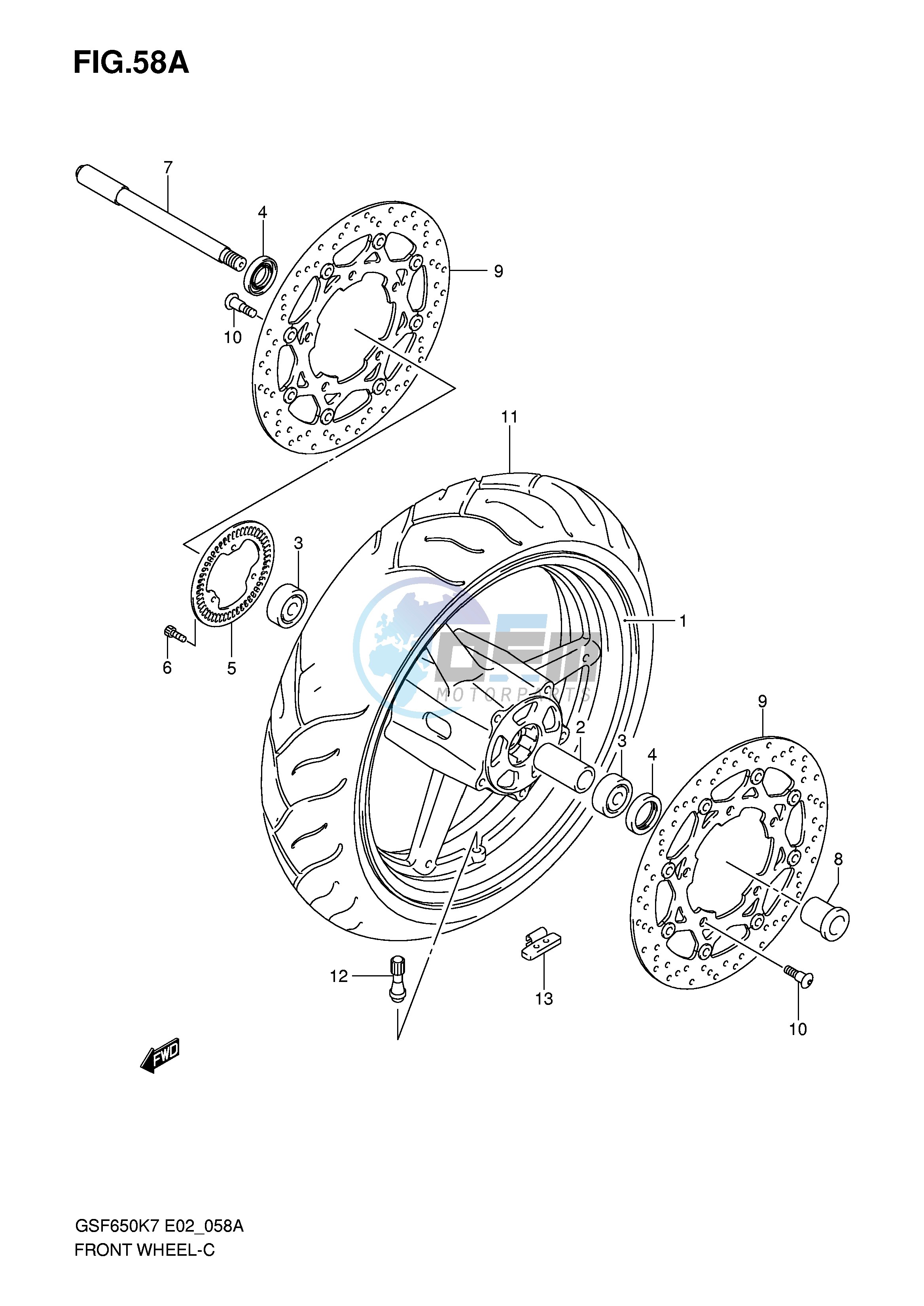 FRONT WHEEL (GSF650AK7 UAK7 SAK7 SUAK7 AK8 UAK8 SAK8 SUAK8)