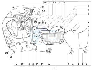 Beverly 250 e3 drawing Front glove-box - Knee-guard panel