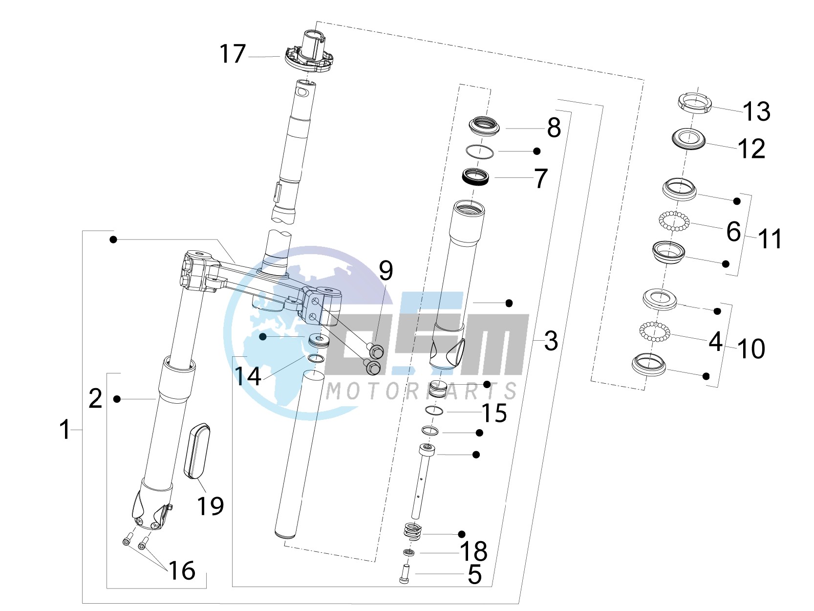 Fork/steering tube - Steering bearing unit