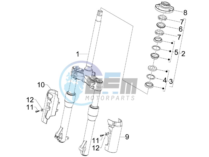 Fork steering tube - Steering bearing unit