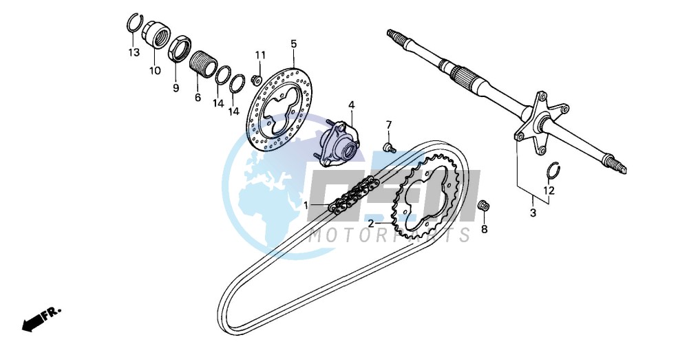 REAR WHEEL AXLE/ DRIVE CHAIN