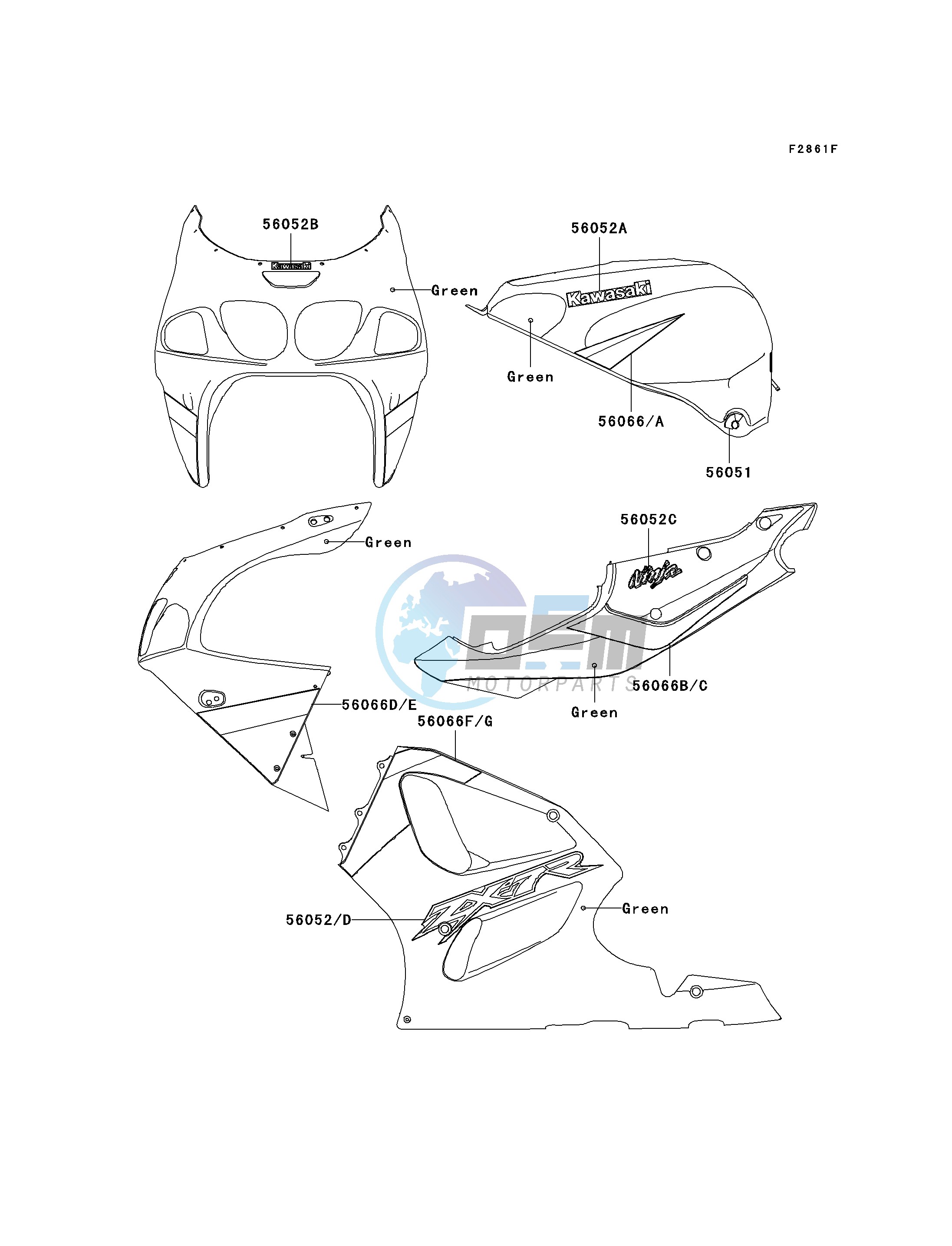 DECALS-- GREEN- --- ZX750-P8- -