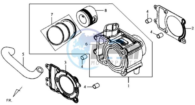 CYLINDER MET PISTON / CYLINDER GASKETS TOP AND BOTTOM