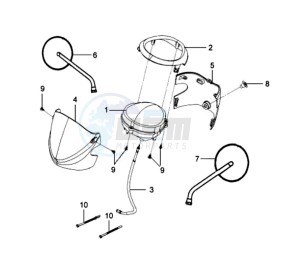 MIO 50 45KMH drawing DASHBOARD / MIRRORS / SPEEDOMETER COVER