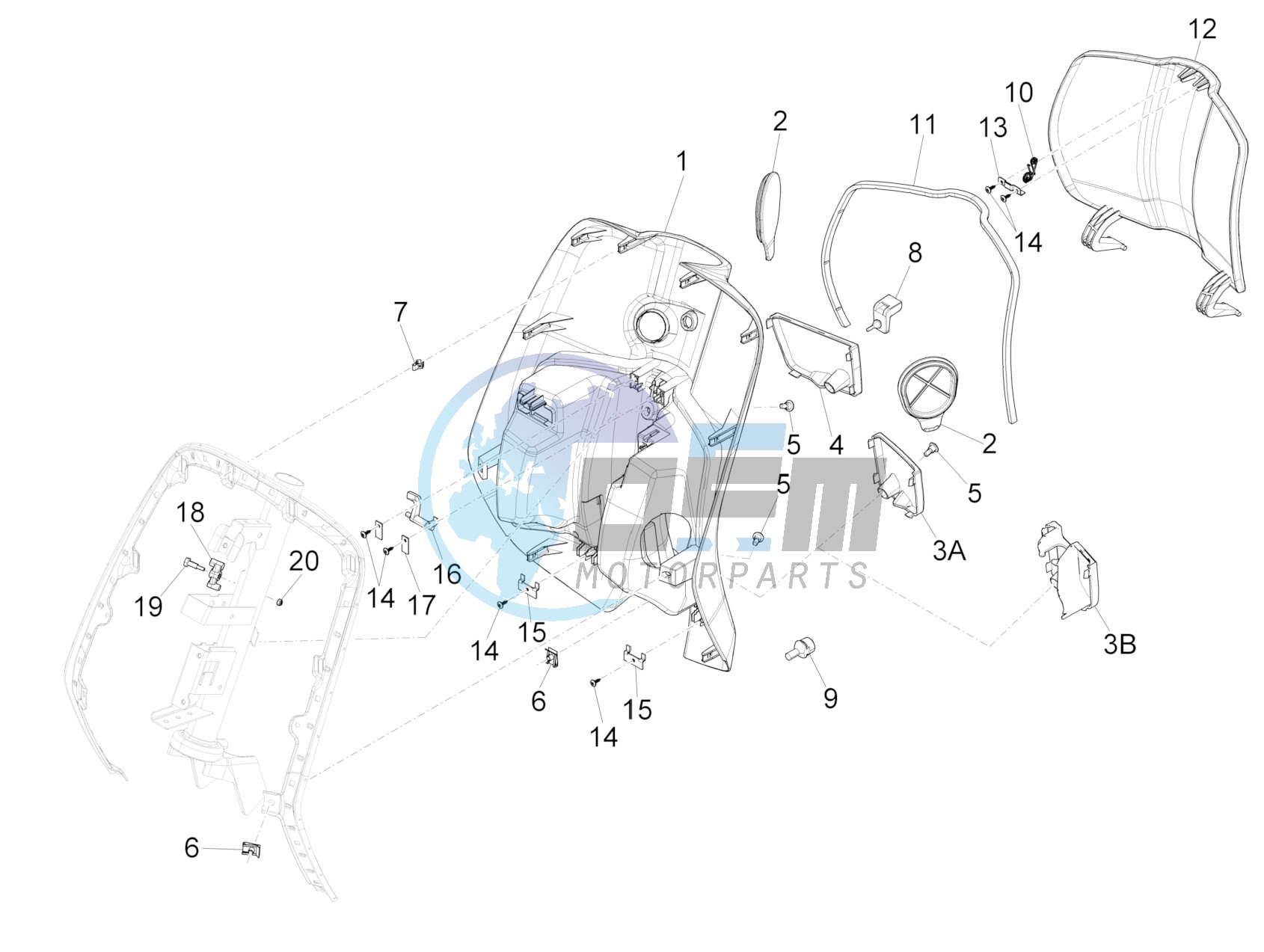 Front glove-box - Knee-guard panel