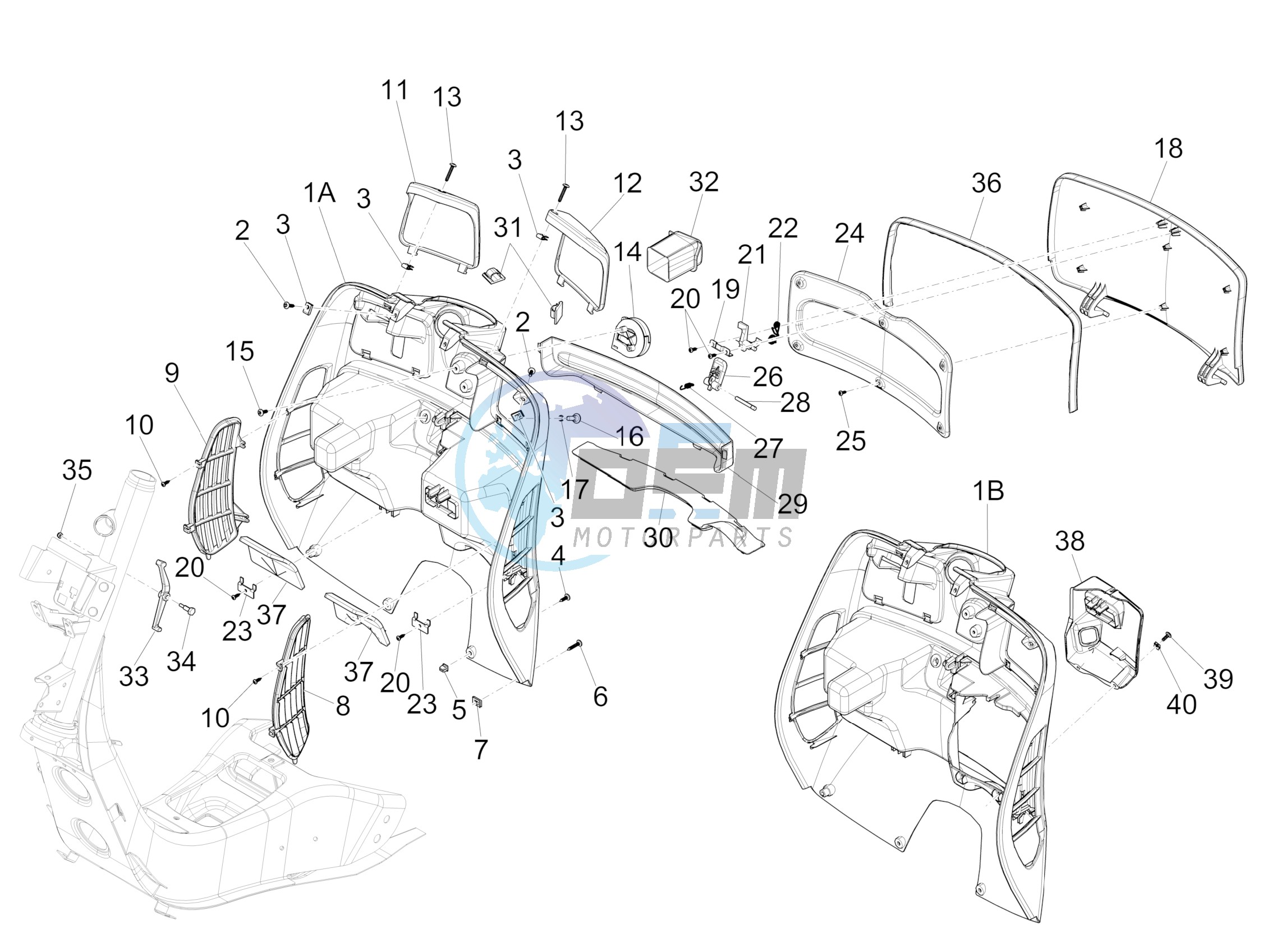 Front glove-box - Knee-guard panel