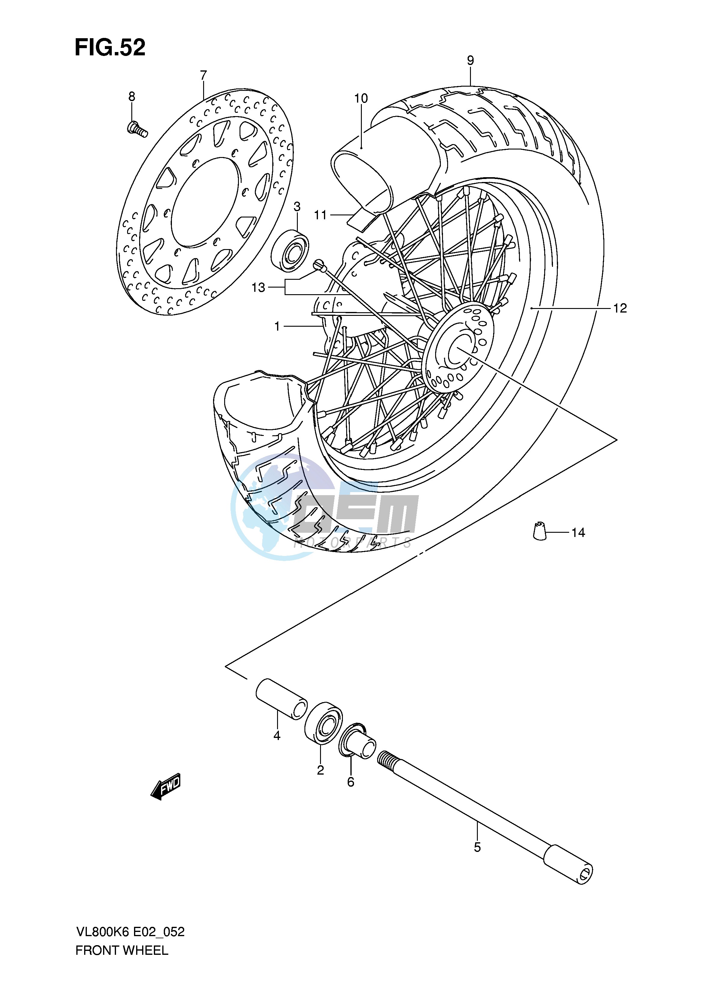 FRONT WHEEL (VL800K6 UK6 K7 UEK7 K8 UEK8 K9 UEK9 L0 UEL0)