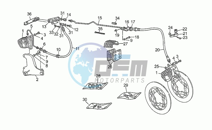 Front lh/rear brake system