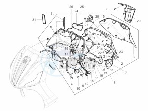 Beverly 125 RST 4T 4V ie E3 drawing Front glove-box - Knee-guard panel