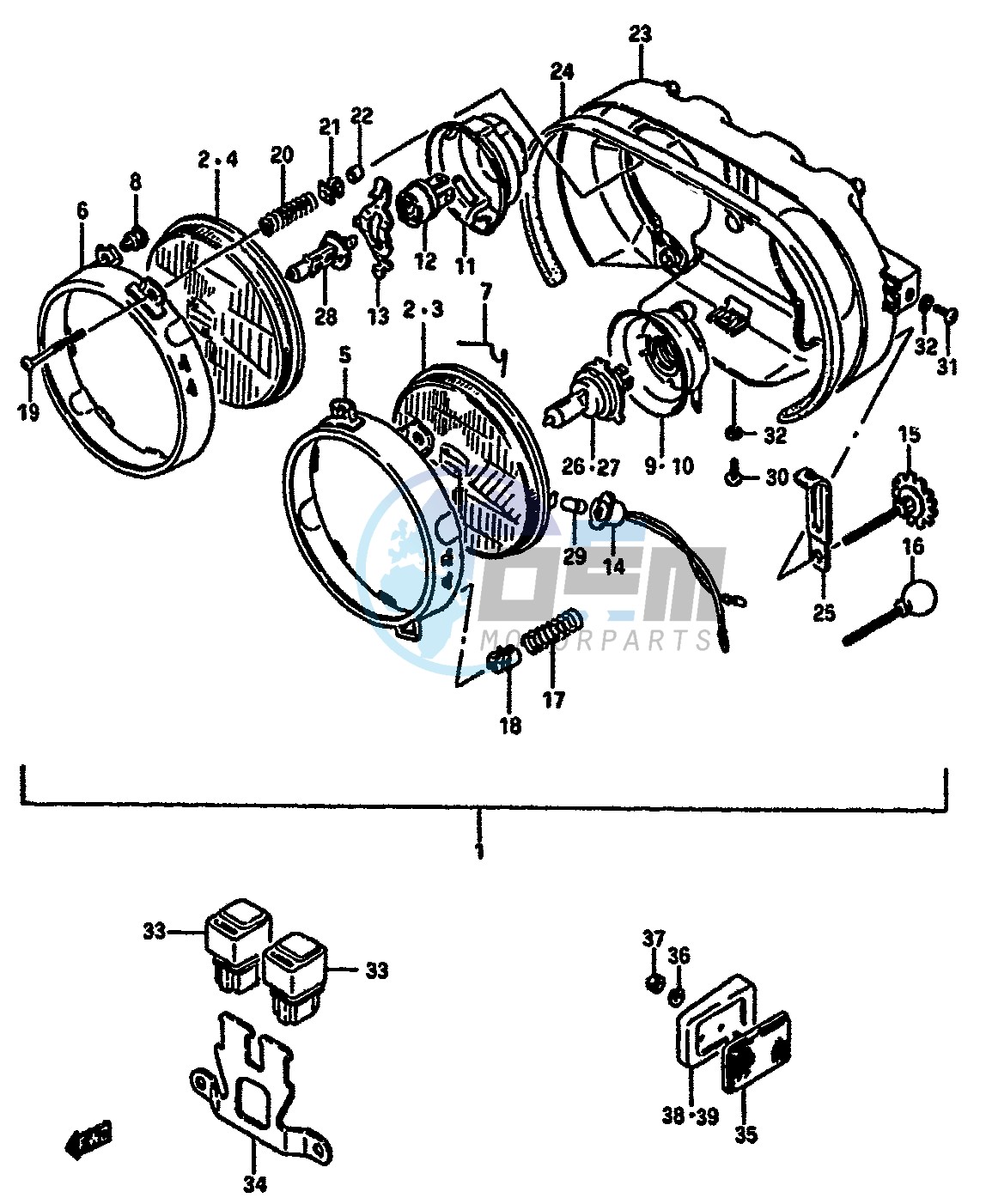 HEADLAMP (MODEL G H E1,2,4,6,15,16,17,21,22,24,25,39,53)