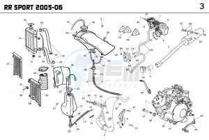 RR SPORT 50 drawing EXHAUST,RADIATOR,TANK, AIRFILTER