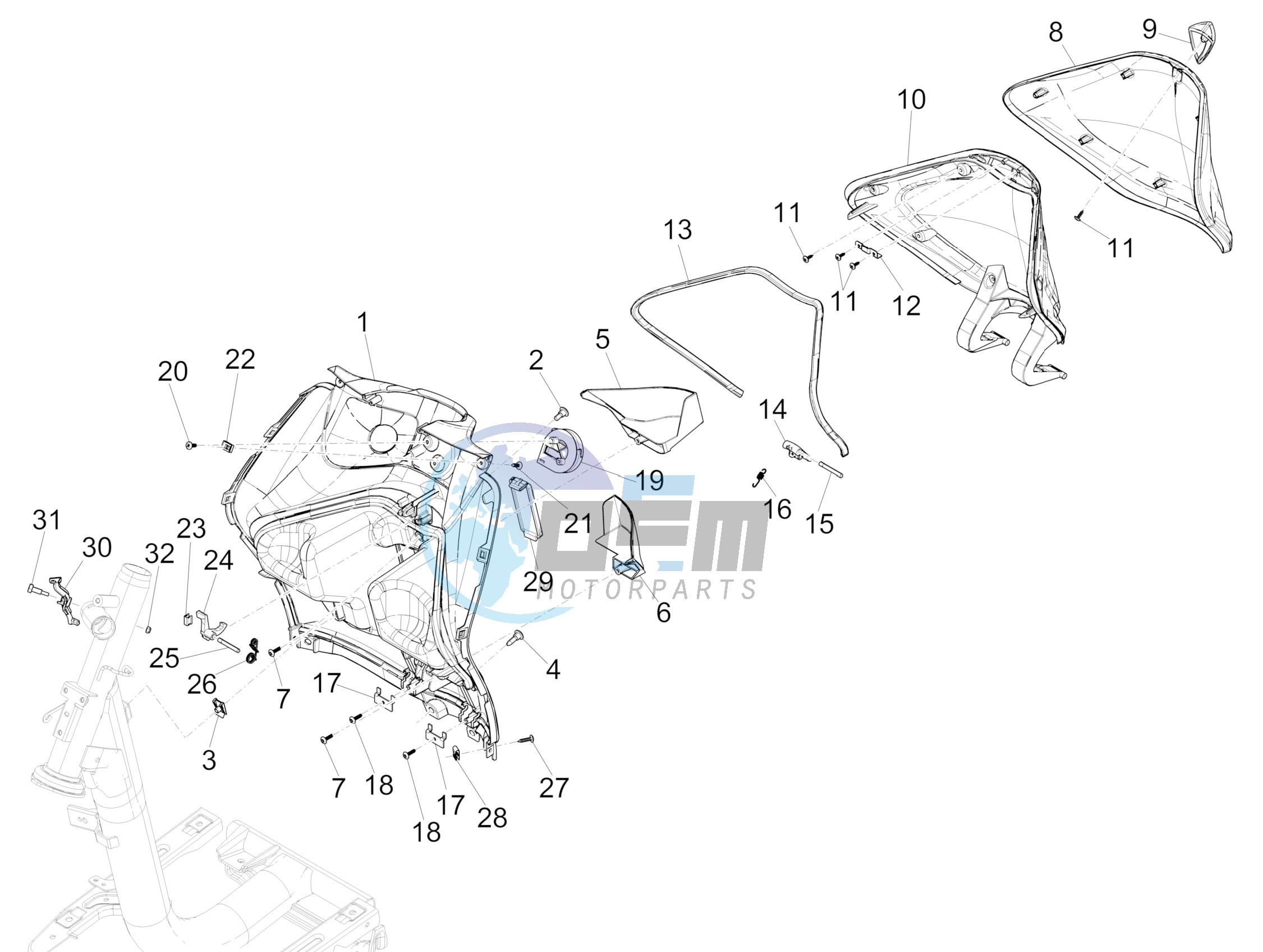 Front glove-box - Knee-guard panel