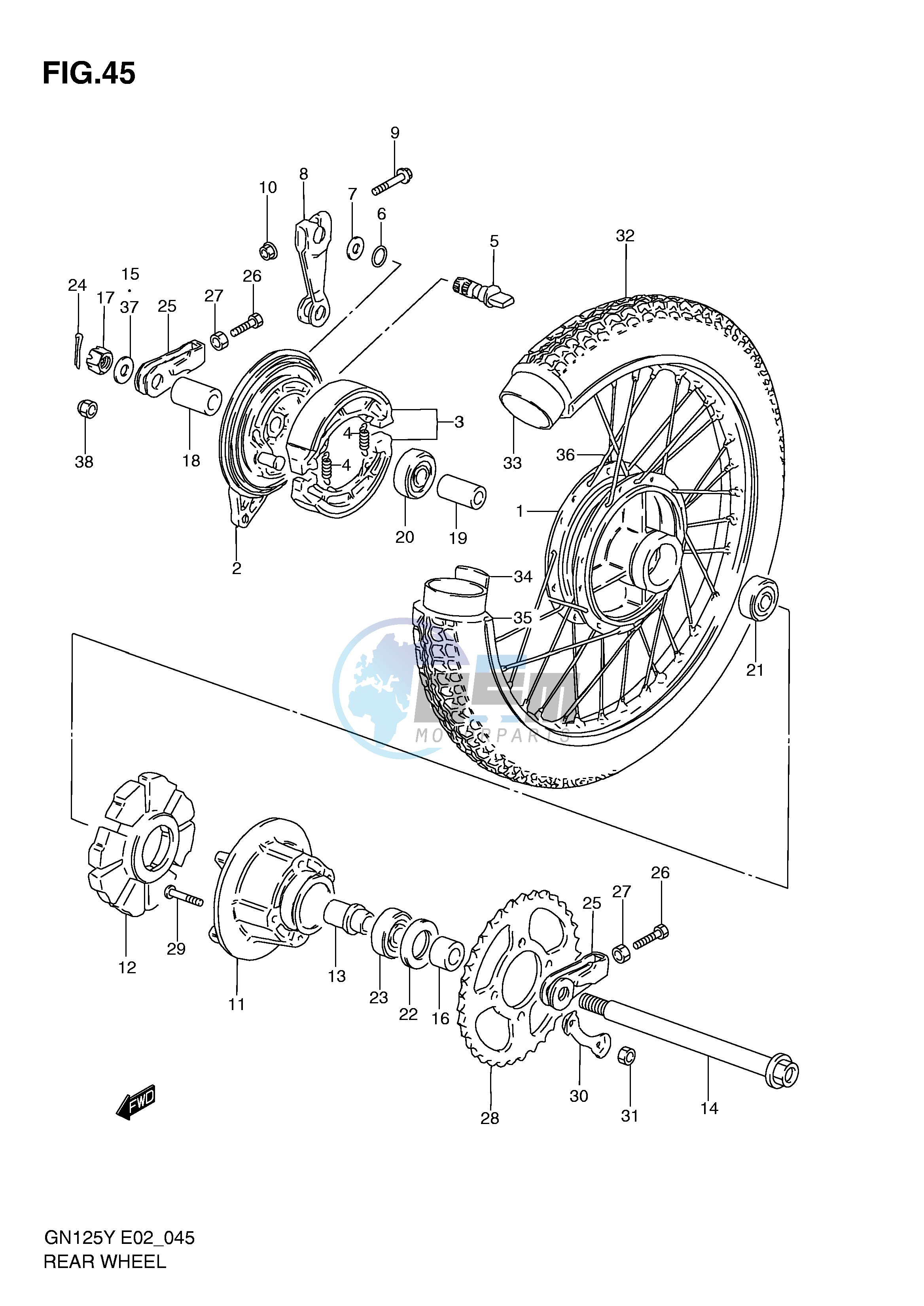 REAR WHEEL (GN125V W X Y K1)