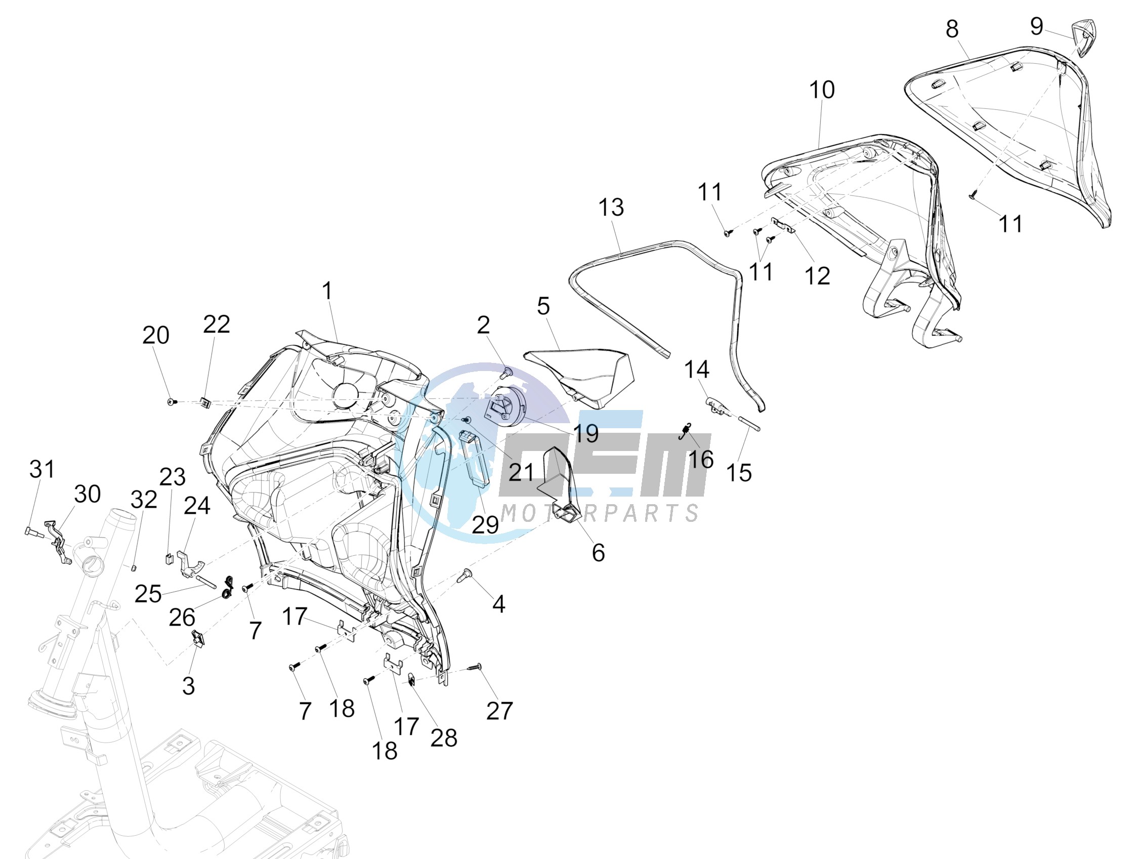 Front glove-box - Knee-guard panel