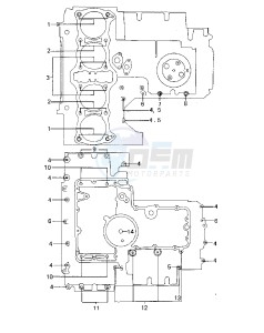 KZ 1000 A [KZ1000] (A3-A4) [KZ1000] drawing CRANKCASE BOLT & STUD PATTERN -- 79-80 A3_A3A_A4- -