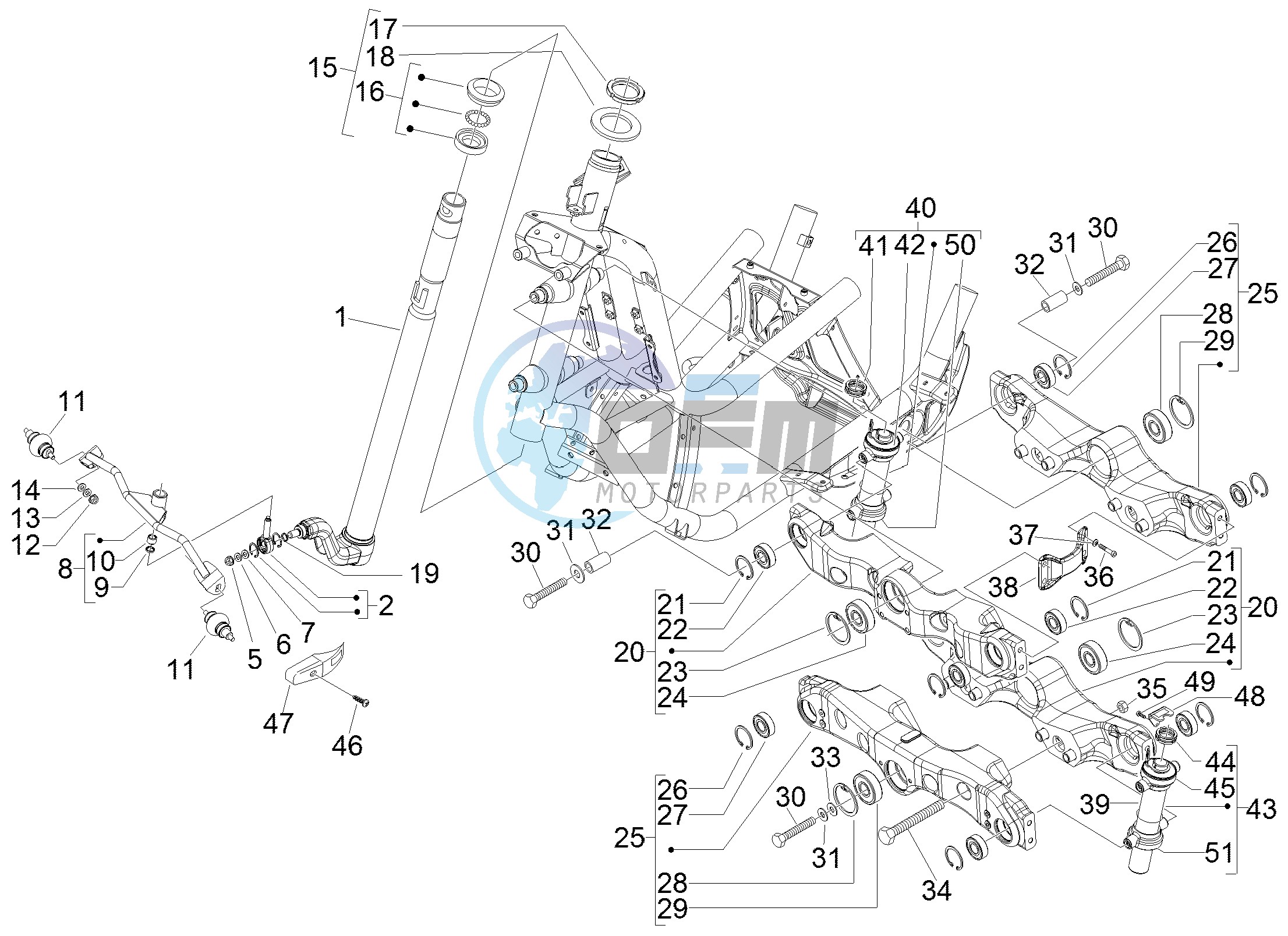 Fork steering tube - Steering bearing unit