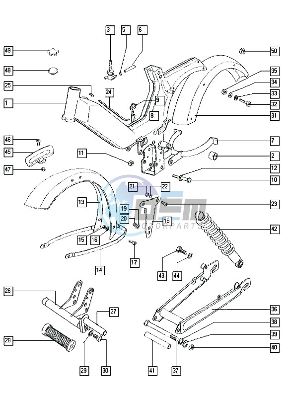 Frame-swinging arm-mudguards