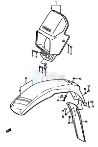 DR125S (F-H-J) drawing HEADLAMP COVER-FRONT FENDER (MODEL F E18,E24)