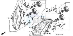 VFR800A9 France - (F / ABS CMF MME TWO) drawing HEADLIGHT (E,ED,EK,F)