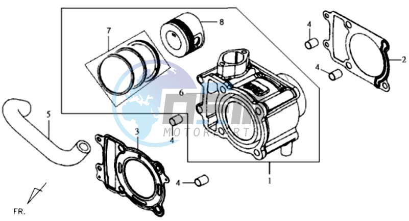 CYLINDER MET PISTON / CYLINDER GASKETS TOP AND BOTTOM