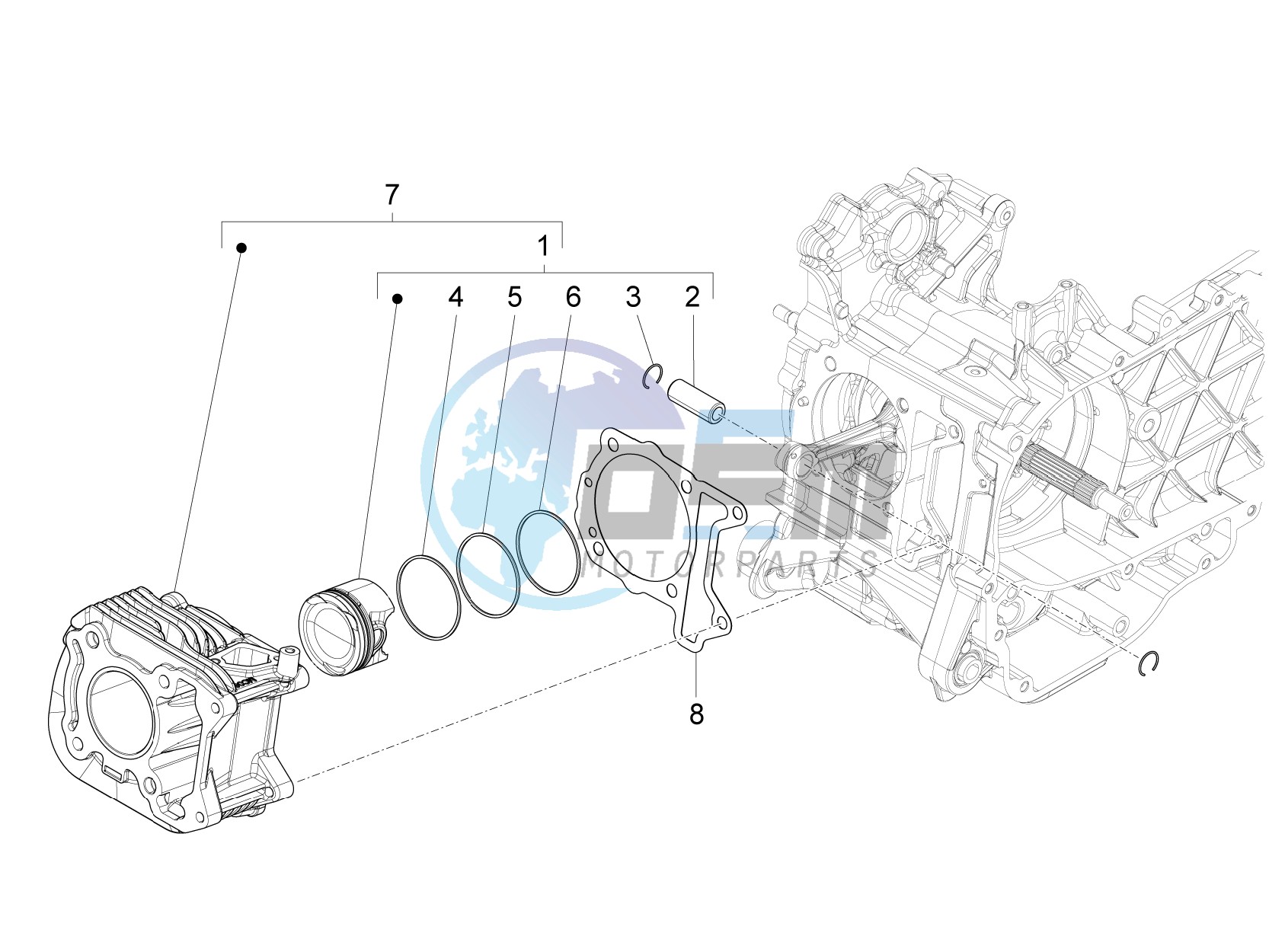 Cylinder-piston-wrist pin unit