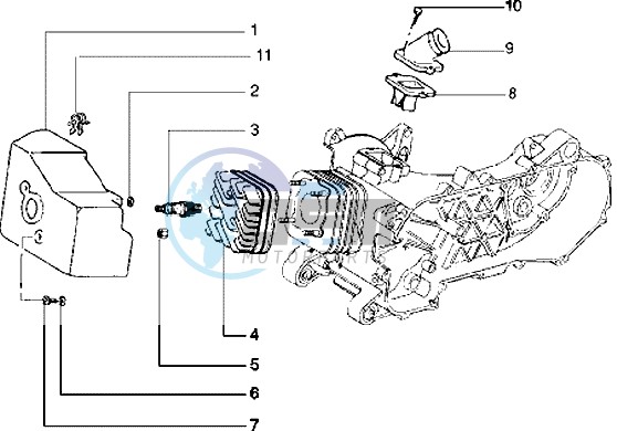 Cylinder head - Cooling hood - Inlet and induction pipe