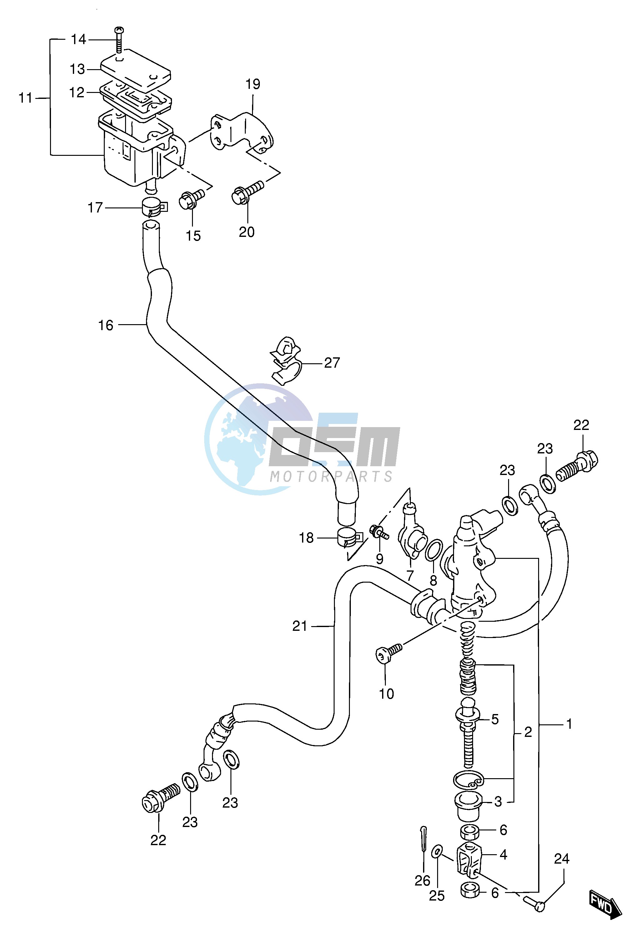 REAR MASTER CYLINDER (MODEL S T V W)