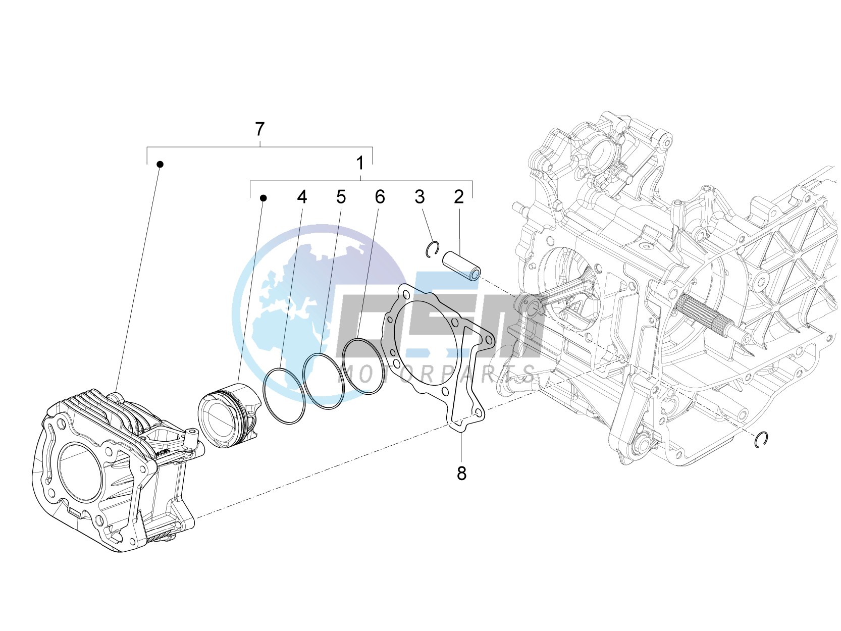 Cylinder-piston-wrist pin unit