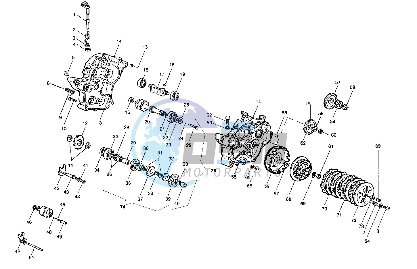 Crankcase - clutch - transmission