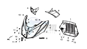 GTS 300I ABS L6 drawing FRONT COVER /  INDICATORS / LEG INNER SHIELD