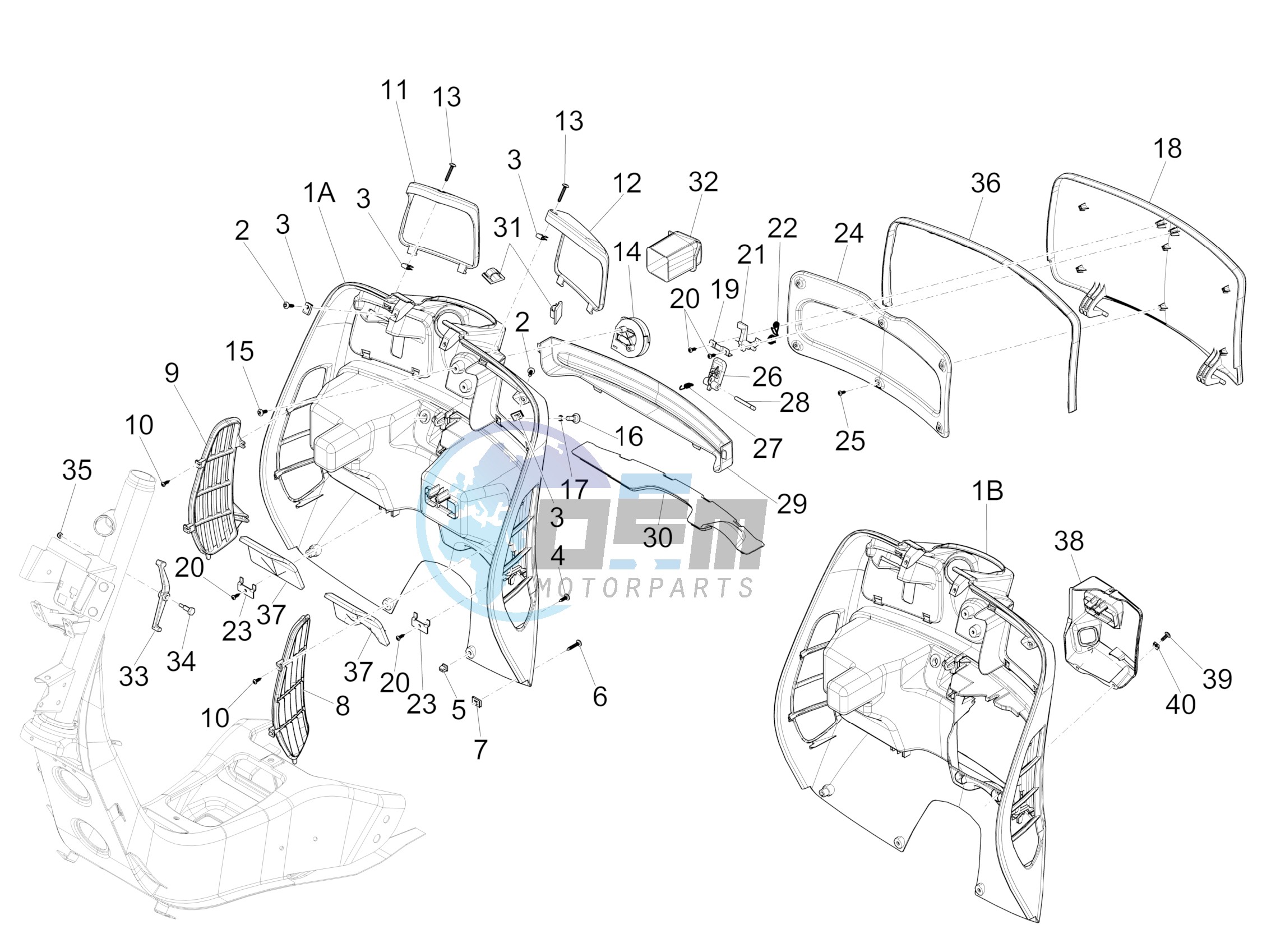 Front glove-box - Knee-guard panel