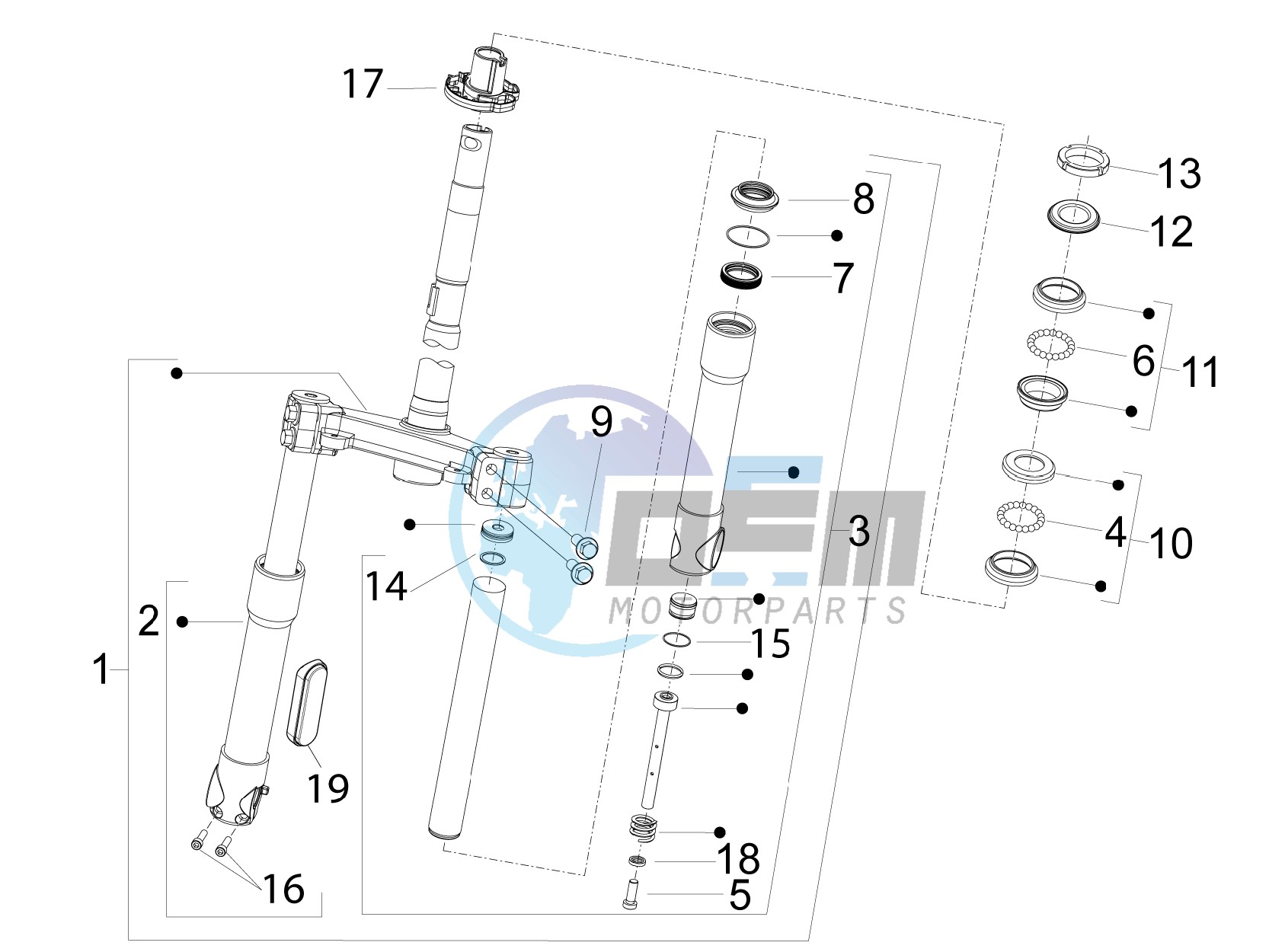 Fork/steering tube - Steering bearing unit