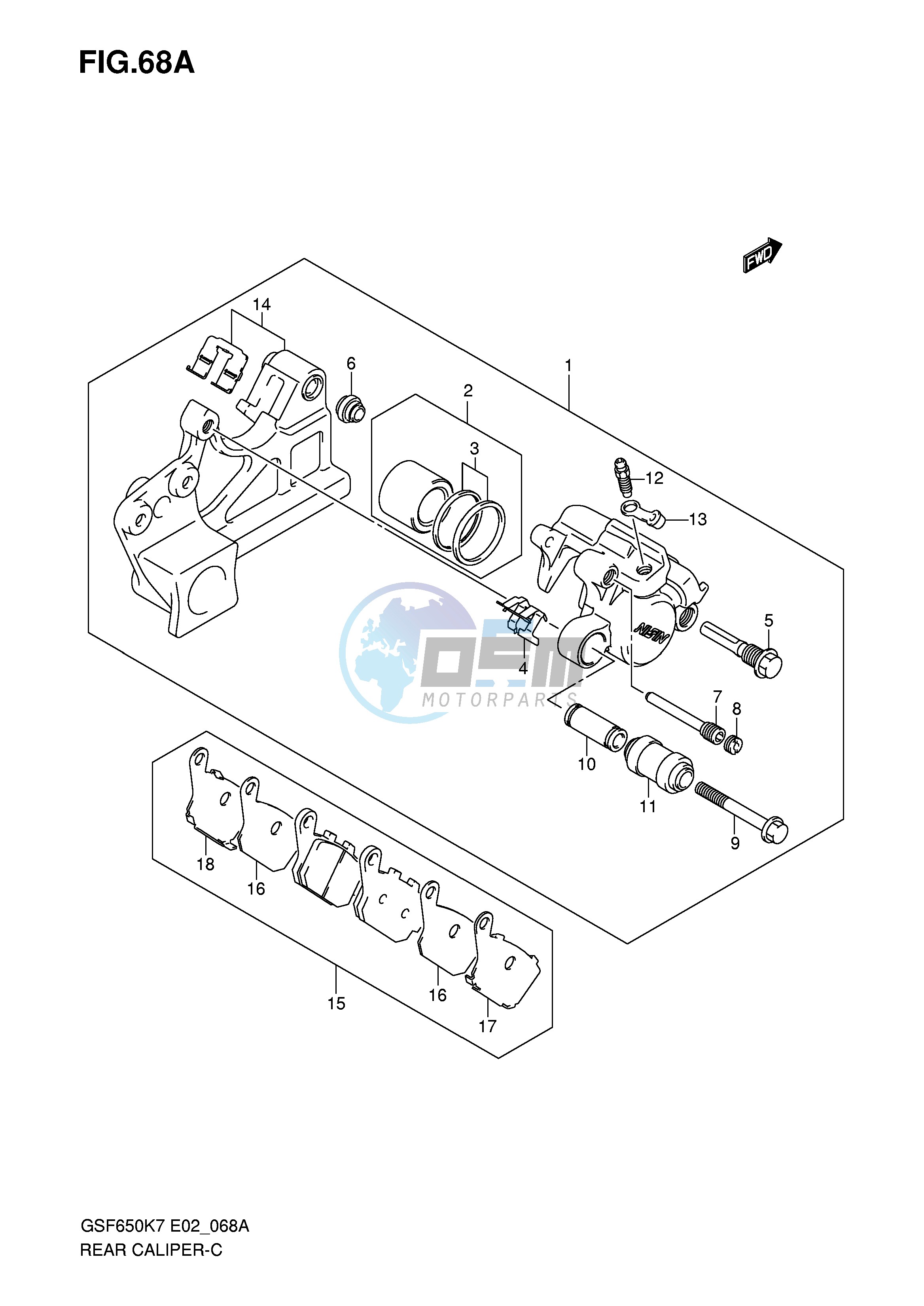 REAR CALIPER (GSF650AK7 UAK7 SAK7 SUAK7 AK8 UAK8 SAK8 SUAK8)