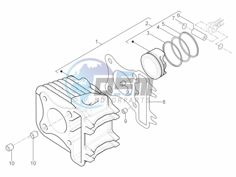 Cylinder-piston-wrist pin unit