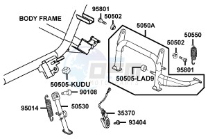 XCITING R500I drawing Stand and  Kick Starter Arm