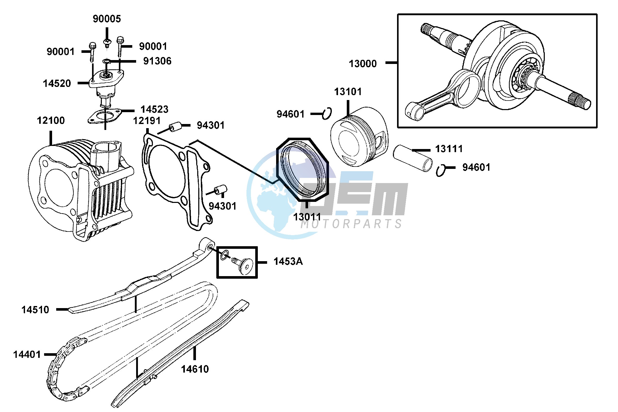 Cylinder  - Piston  - Crankshaft