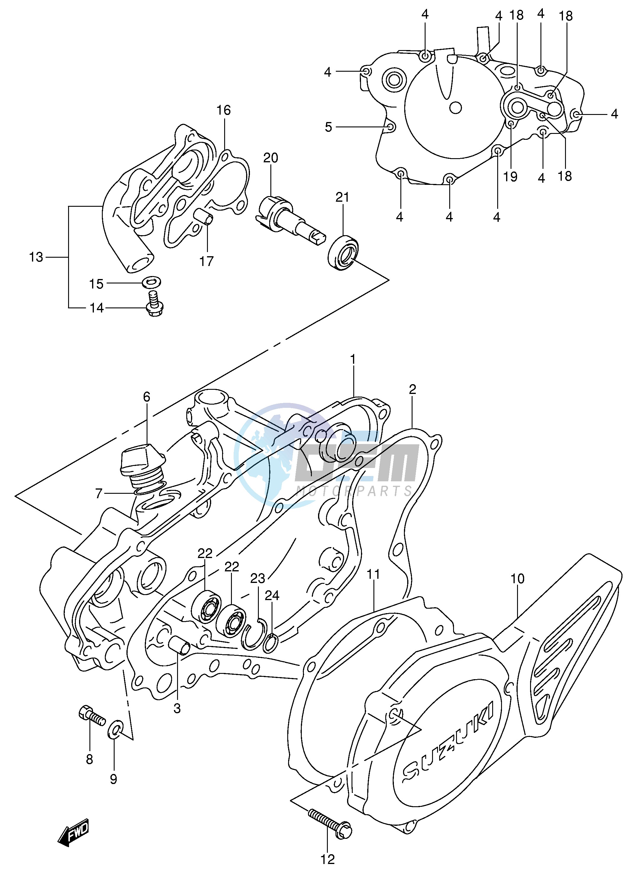 CRANKCASE COVER- WATER PUMP