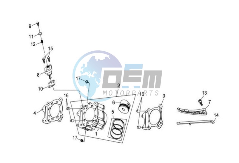 CYLINDER MET PISTON / CYLINDER GASKETS TOP AND BOTTOM