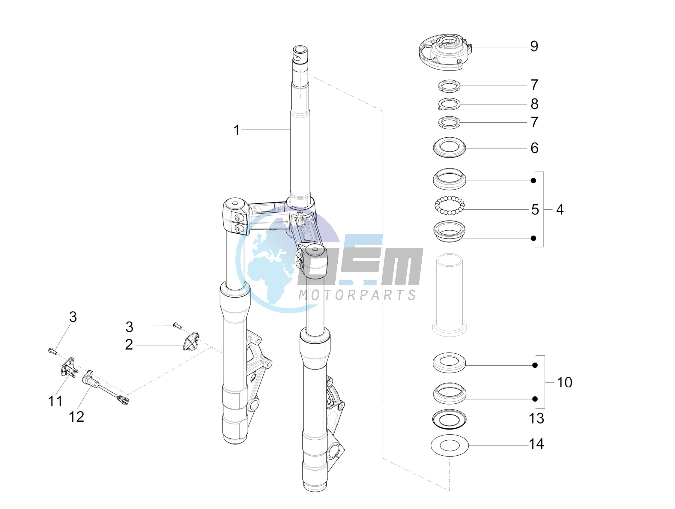 Fork steering tube - Steering bearing unit