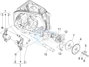 Liberty 125 4t e3 (UK) UK drawing Camshaft - Rocking levers support unit