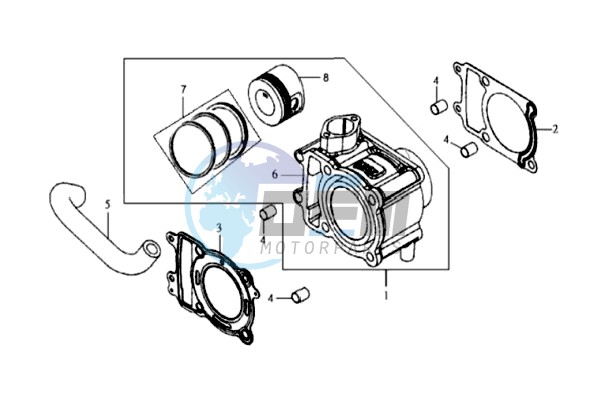 CYLINDER MET PISTON / CYLINDER GASKETS TOP AND BOTTOM